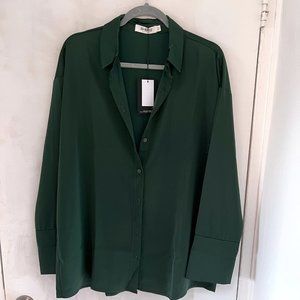 Oversized Satin Shirt in Forest Green